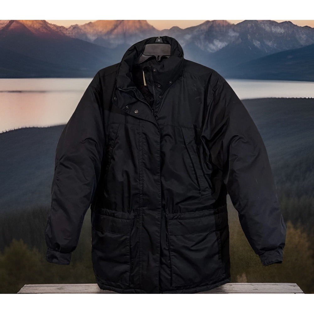 Women's Eddie Bauer Goose Down Wool Blend Parka Coat Detachable Hood Black Sz  L